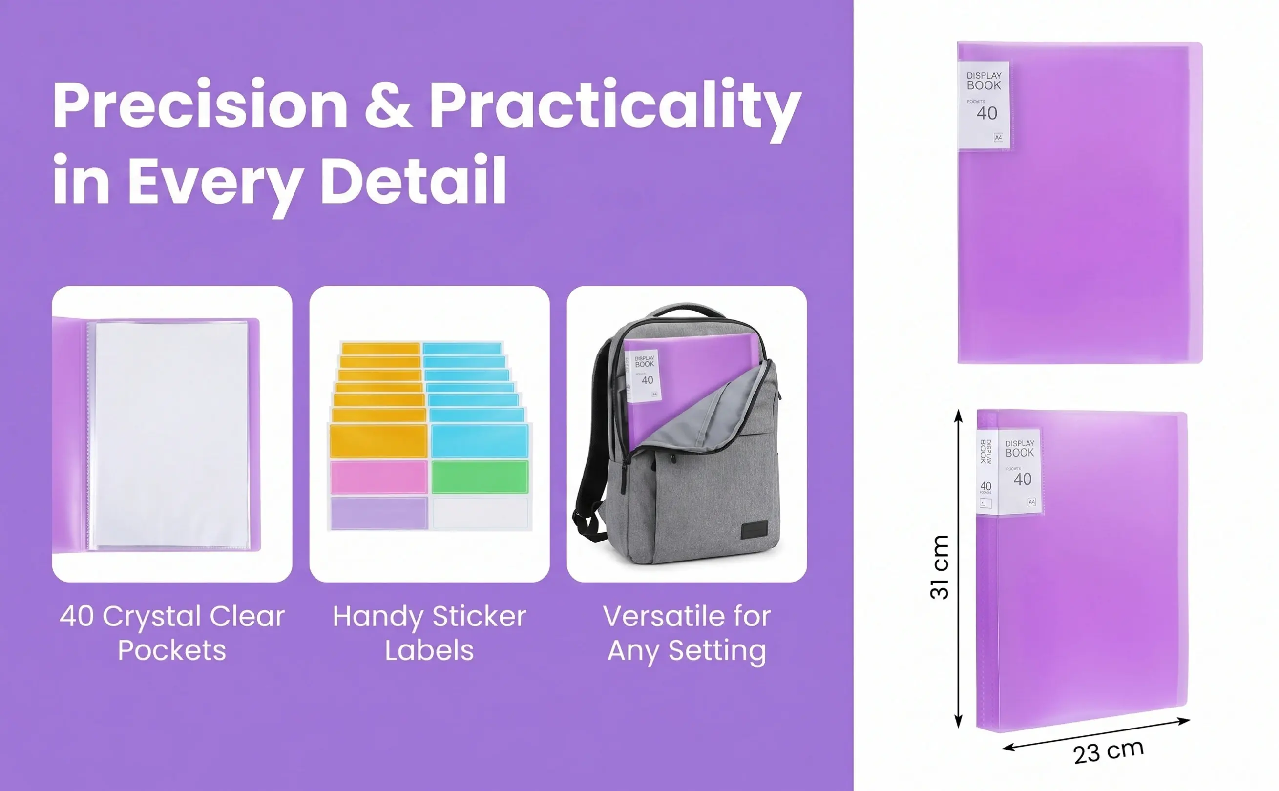 5Pcs File Folder A4 Document Holder Large Capacity Presentation Book Plastic Display Folder Portable Portfolio Organizer Sticker