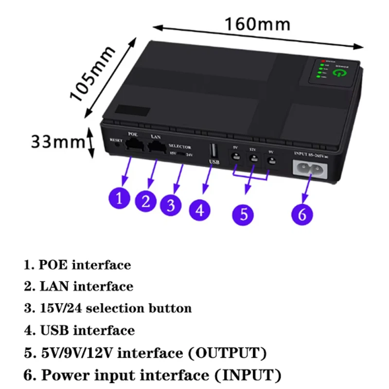 AC85-265V DC1018P Router 5V9V12V Optical Cat Monitor Backup Uninterruptible 10400Mah DC Power Supply Charger Cell Phone UPS