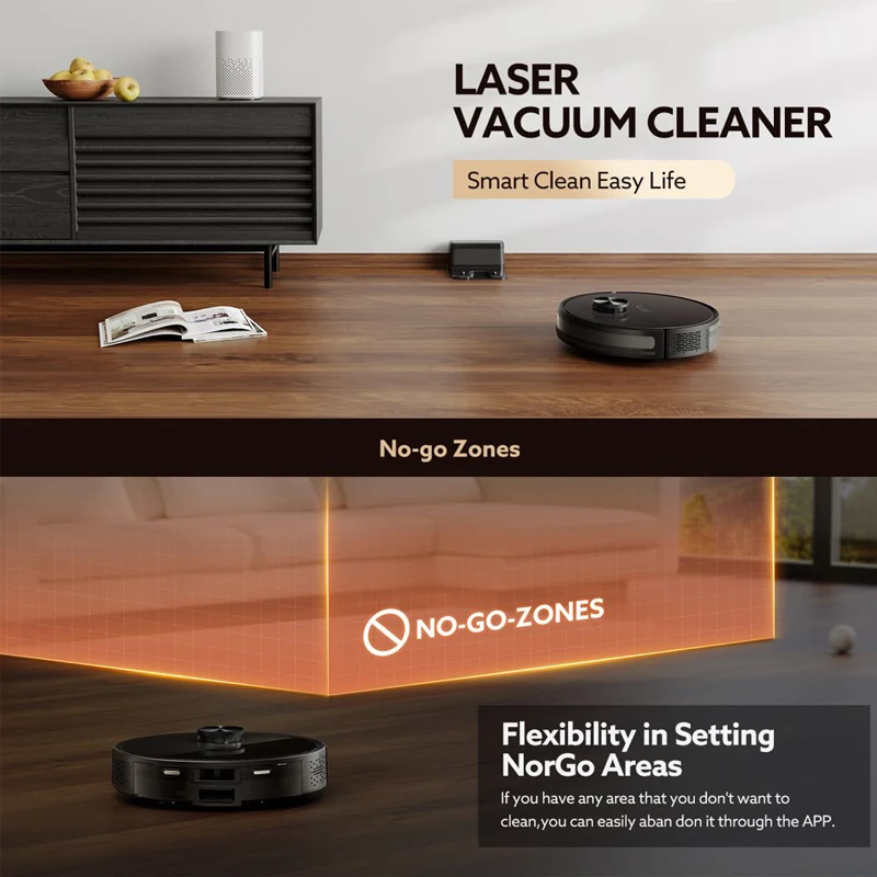 Robot Vacuum Cleaner Purerobo X8 5000pa，With APP，LDS Navi Gyroscope Vacuum Mop Sweep 3-in-1，Smart Home Appliances Sweeper Robot