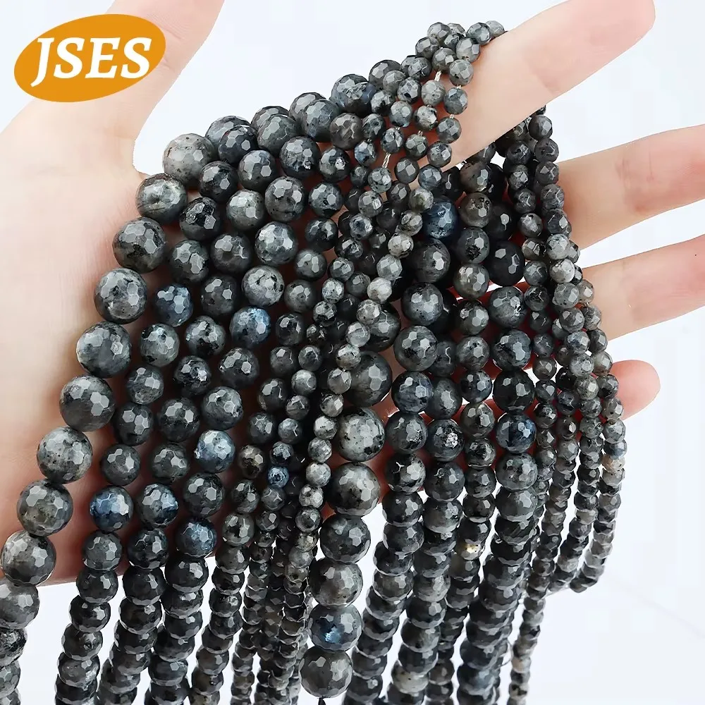 Natural Madagascar Black Labradorite Beads Larvikite Faceted Beads for Jewelry Making 4/6/8/10mm Bracelet Necklace DIY Accessory