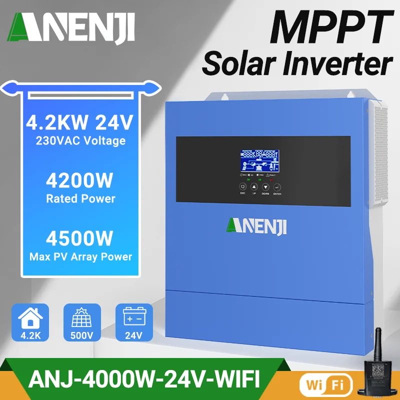 4200W 24V Hybrid Solar Inverter - on Grid off Grid with WiFi Built MPPT Pure Sine Wave Inverter for Renewable Energy Systems