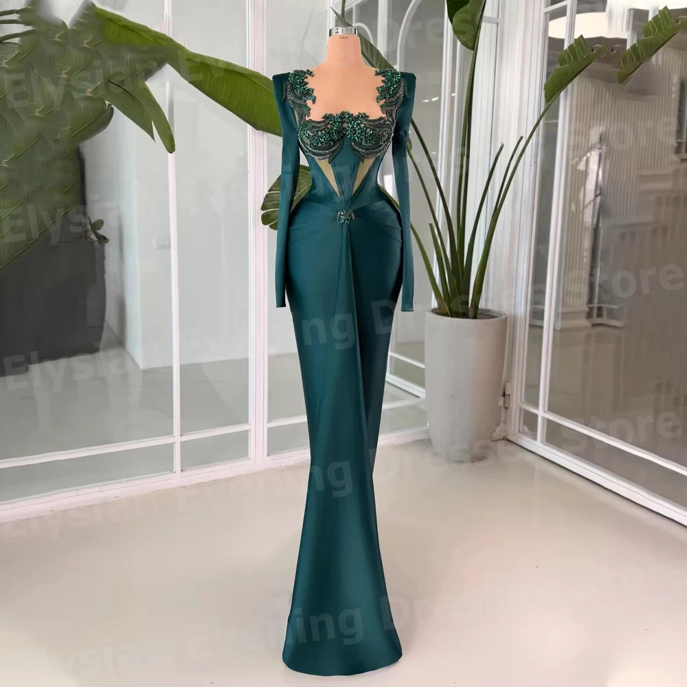 Anmutige Damen-Abendkleider im Meerjungfrau-Stil mit langen Ärmeln und Applikationen, maßgeschneiderte Robe De Soirée, Ballkleider, Partykleider für Damen