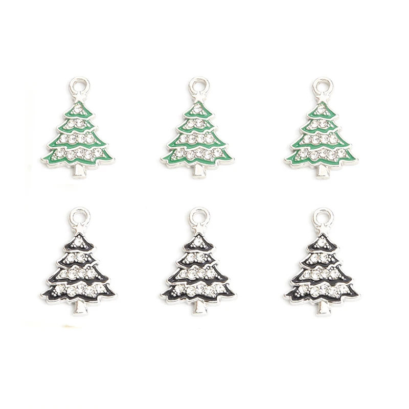 10pcs Christmas Tree Enamel Charm Cute Pine Tree Alloy Crystal Pendant For Jewelry DIY Making Findings 2023 Christmas Decoration