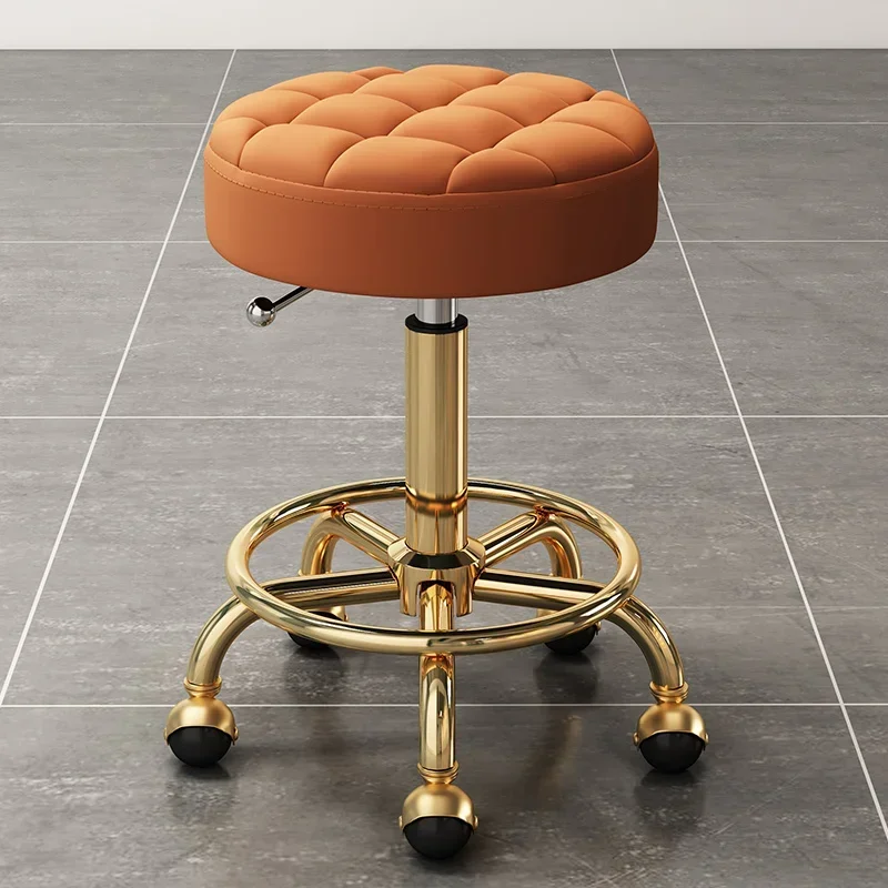 Wheels Swivel Salon Hairdressing Chairs Foldable Gold Beauty Makeup Chair Office Desk Stool Lifting Round Stools Furniture