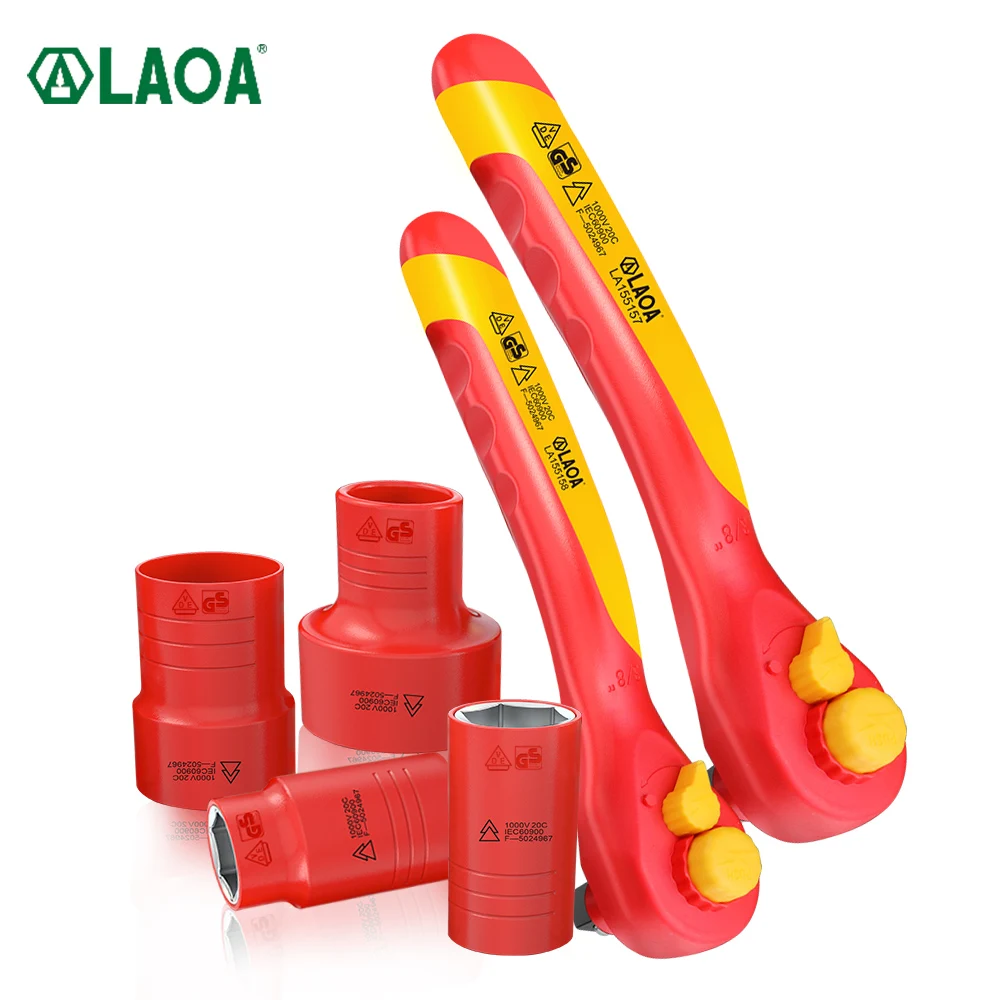 LAOA 3/8 inch Insulating Socket Wrench VDE 1000V New Energy Electric Vehicle Maintenance Big Fly Wrench Socket Head VDE Tools