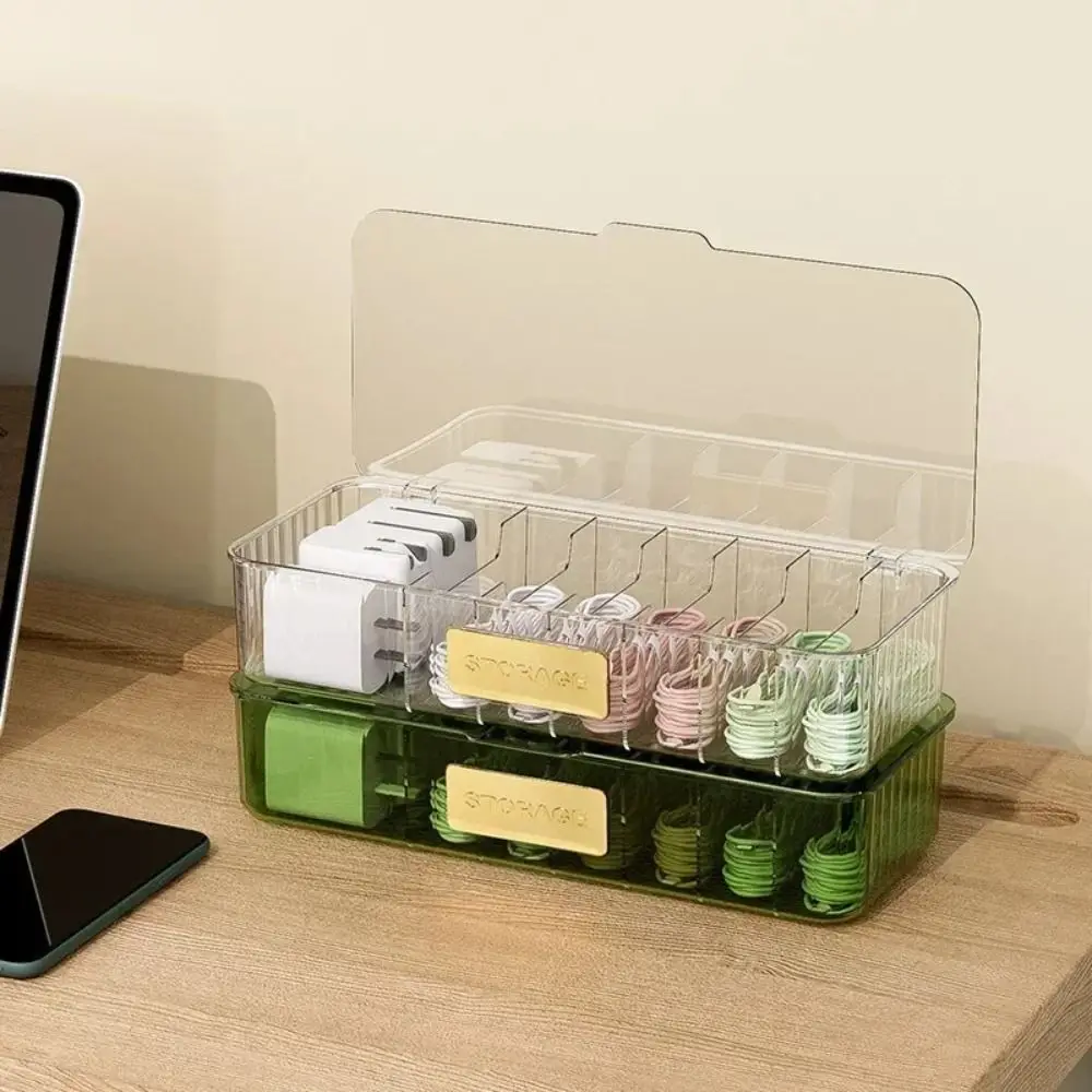 

Multifunctional Transparent Cable Storage Box Plastic with Lid Data Line Box 7 Grids Charger Organizer Desktop Management