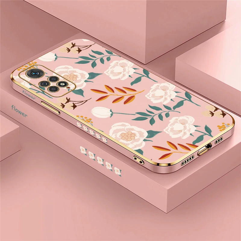 Custodia per telefono in silicone antiurto per Xiaomi Redmi Note 11 4G 11S 10 Lite 8 9 Pro Max 9S 10S 11E 11T 10T Cover con foglie di fiori