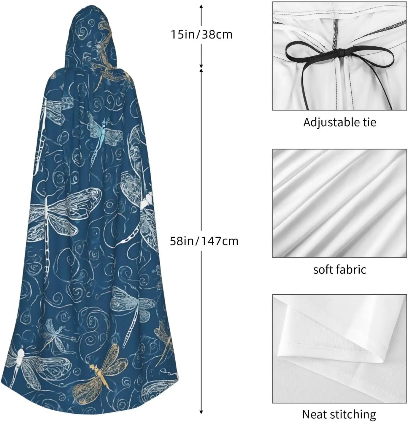 블루 드래곤플라이 풀 렝스 후드 케이프 망토 할로윈 코스프레 의상 성인용