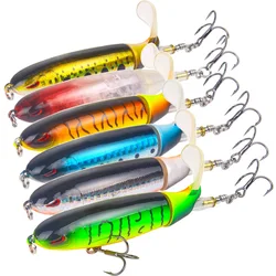 6Pcs Whopper Plopper Topwater Fishing Lures Lot coda rotante per Bass Pike Chub accessori per la pesca Hard Bait Simulation Bait