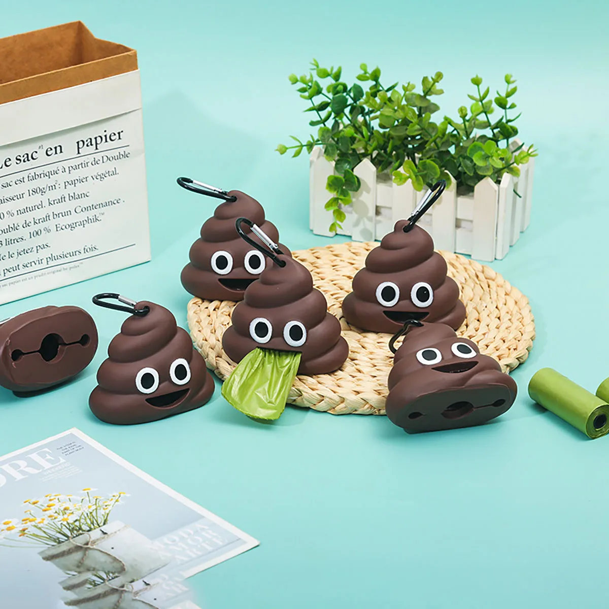 Dispensador de bolsas de basura para mascotas, bolsa para caca, portador de basura para perros y gatos, cargador de bolsas para mascotas, herramienta de limpieza, productos para mascotas, forma fecal, portátil para exteriores