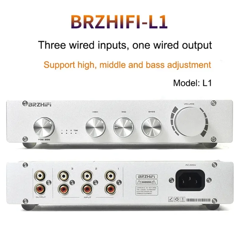 L1 Amplifier saluran A 2.0/2.1, Amplifier Decoding Bluetooth 5.0 bisa disesuaikan Bass tinggi Kelas A aluminium hitam/perak