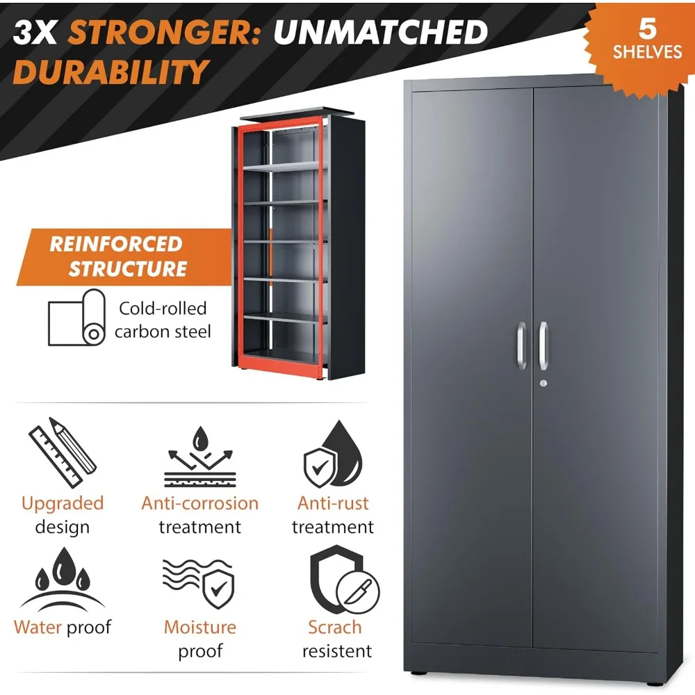 Armário De Armazenamento De Metal De Bloqueio, Armário De Armazenamento De Garagem Com Portas, 71 "Lockable Tool Cabinet, Armários de metal