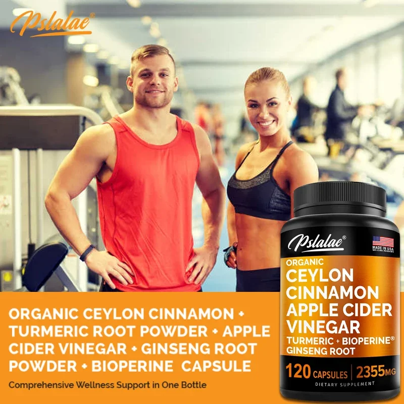 Natural 5-in-1 Ceylon Cinnamon 2355 Mg with Apple Cider Vinegar, Turmeric & Siberian Ginseng, Pepperin Cinnamon Capsules