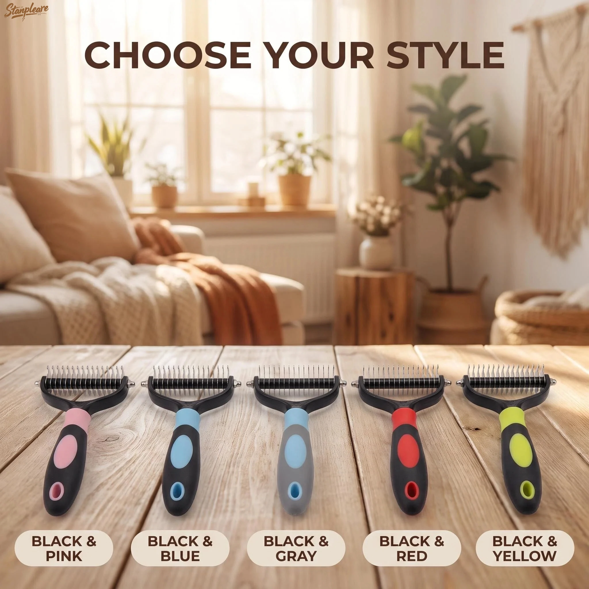 Pet Dematting Comb Double Sided Dog Cat Grooming Brush 2 Sizes 5 Colors Anti Slip Handle Removes Tangles Loose Hair Removal tool image 6