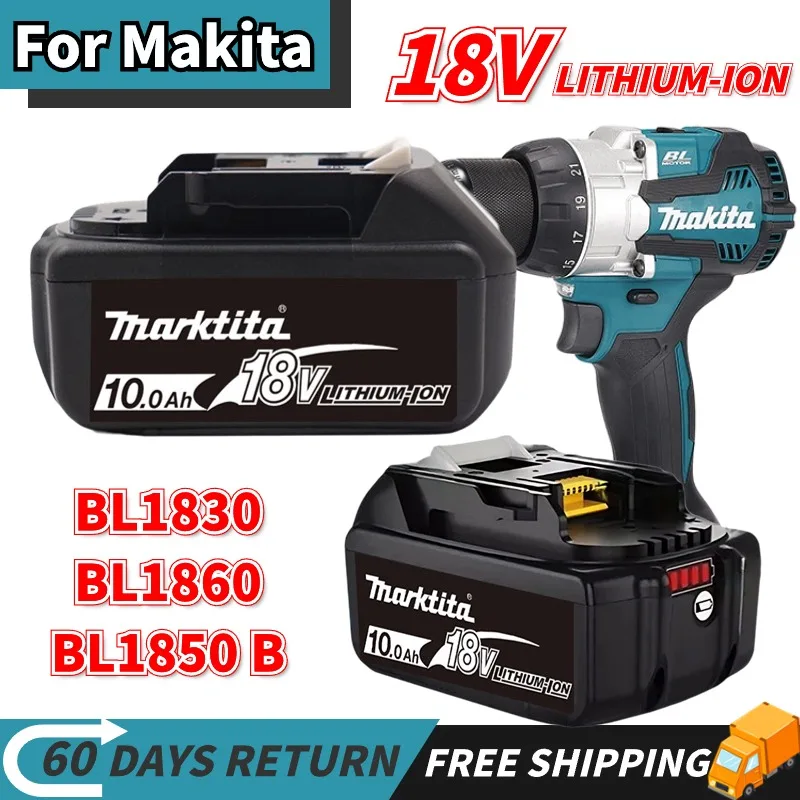 

2024 Upgrade with Charger BL1860 Rechargeable Battery 18V 10Ah Li-ion Battery for Makita BL1850 BL1880 BL1860B LXT400 Cordless