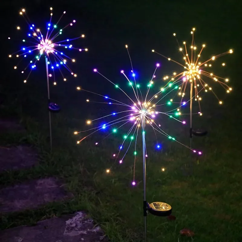 200Leds Zonne-Vuurwerk Licht Koperdraad Kerst Kerstverlichting Gazon Pad Licht Tuin Decoratie