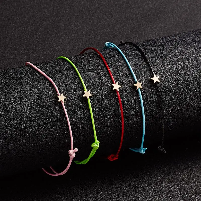 Lucky Braided Bracelet for Wish Card Star Charm Bracelet Adjustable Wax Rope Bracelet Friendship Jewelry Gift for Women