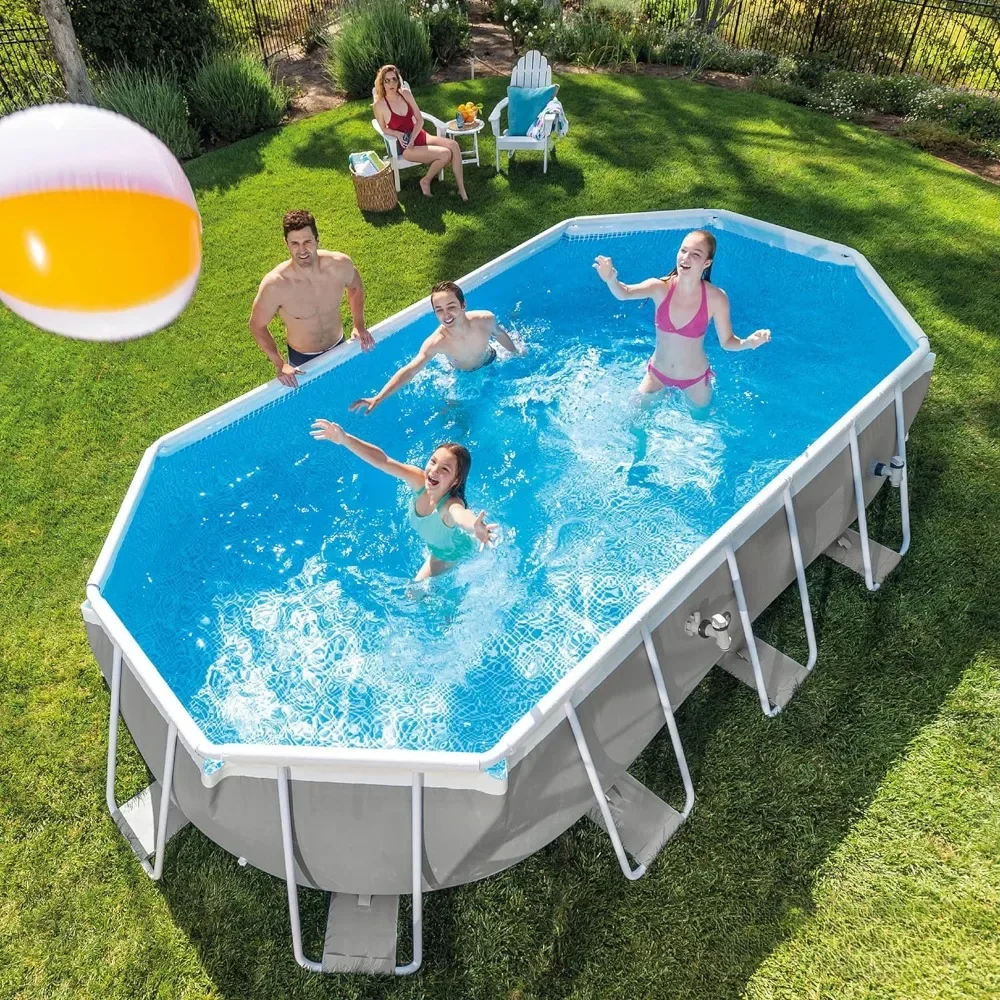 Outdoor Hot Tubs,  Prism Frame Oval Above Ground Outdoor Swimming Pool Set with Cartridge Filter Pump,Outdoor Hot Tubs