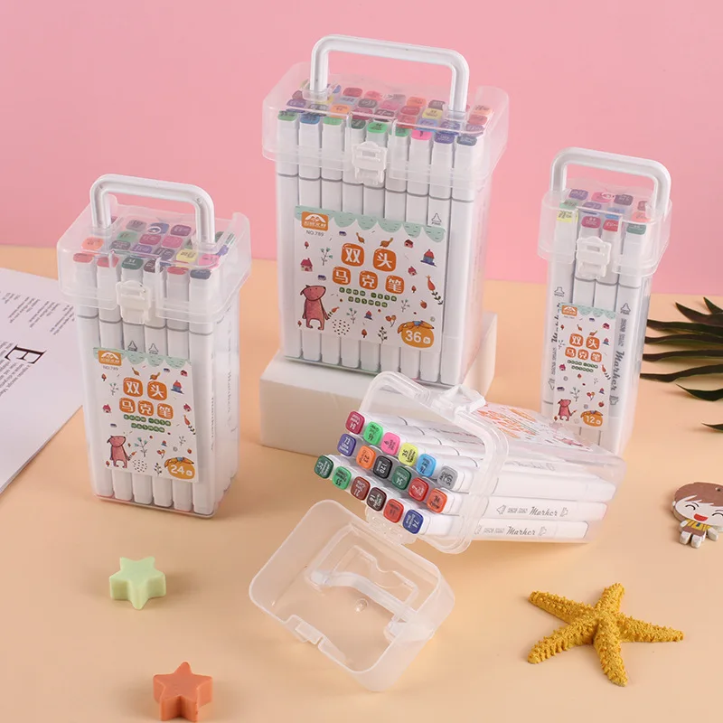 12/24/36/48 لون برأسين قلم تحديد صغير الفن القرطاسية رسم مجموعة أقلام ملونة أقلام ملونة مائية #1