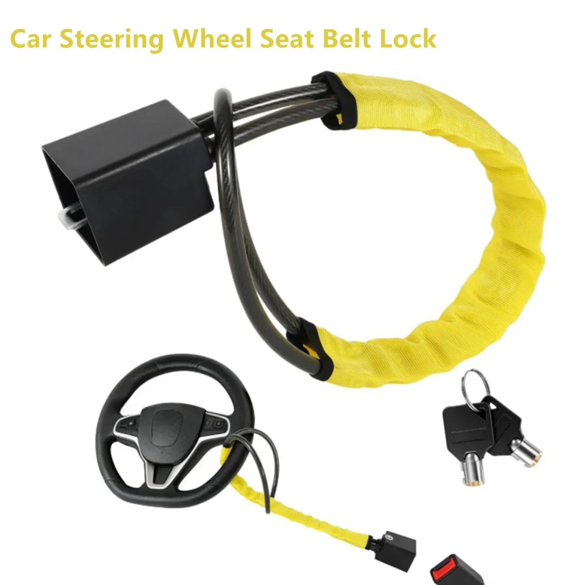 Car Steering Wheel Lock Anti-theft Steel Cable Security Device Universal Fit for Vehicles Prevent Theft Durable Security Rope