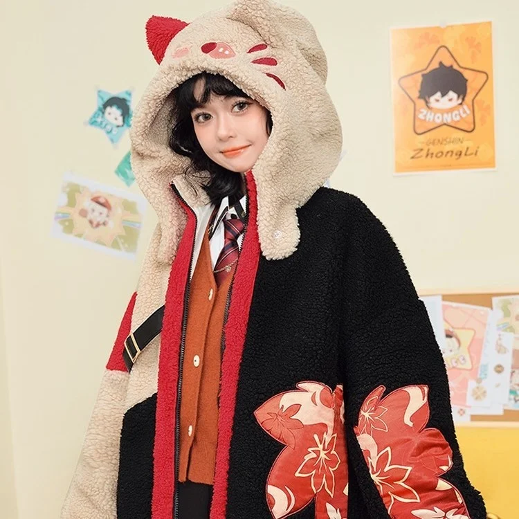 Genshin Impact Wool Coat Plush Hoodie Zhongli Xiao Kaedehara Kazuha Klee Cosplay Costume Sweatshirt Jacket Casual Warm Clothing