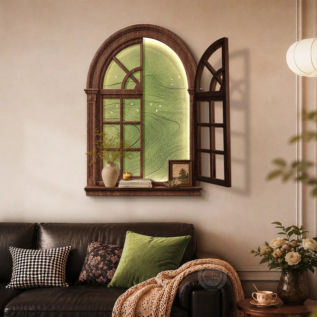 Middle ancient style living room decoration painting style three-dimensional hanging painting creative dining room with light mu