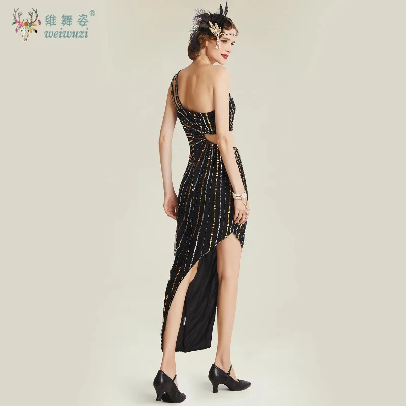 여성을위한 럭셔리 반짝 이는 저녁 파티 드레스 한 어깨 민소매 라인 석 높은 분할 불규칙 드레스 생일 연회