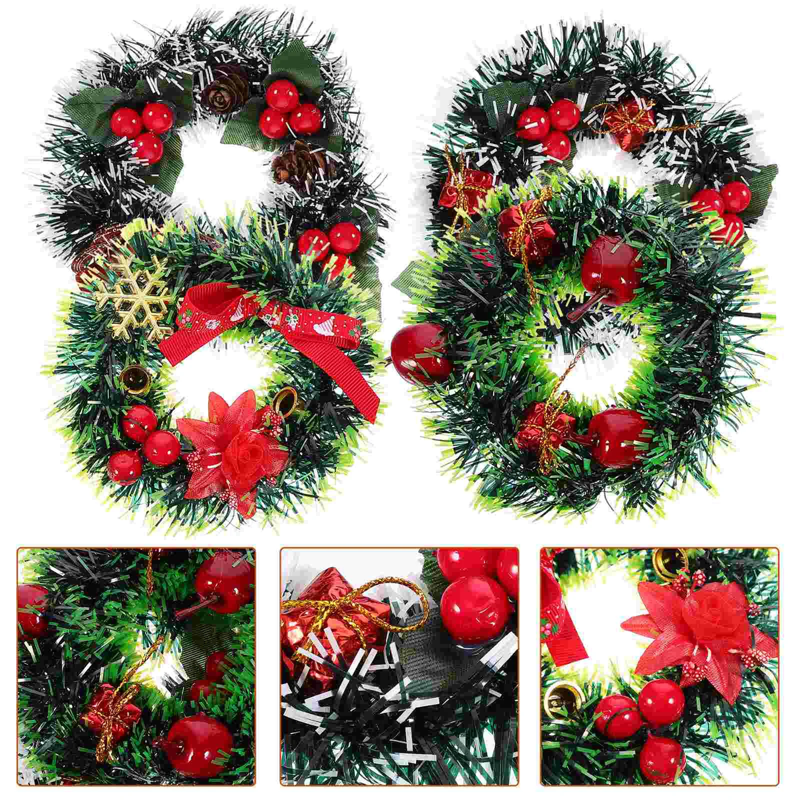 4 Pcs Door Hanging Supplies Unlit Christmas Wreath Pine Madder Material Mini Garland Party Wreaths Artificial Lifelike Design