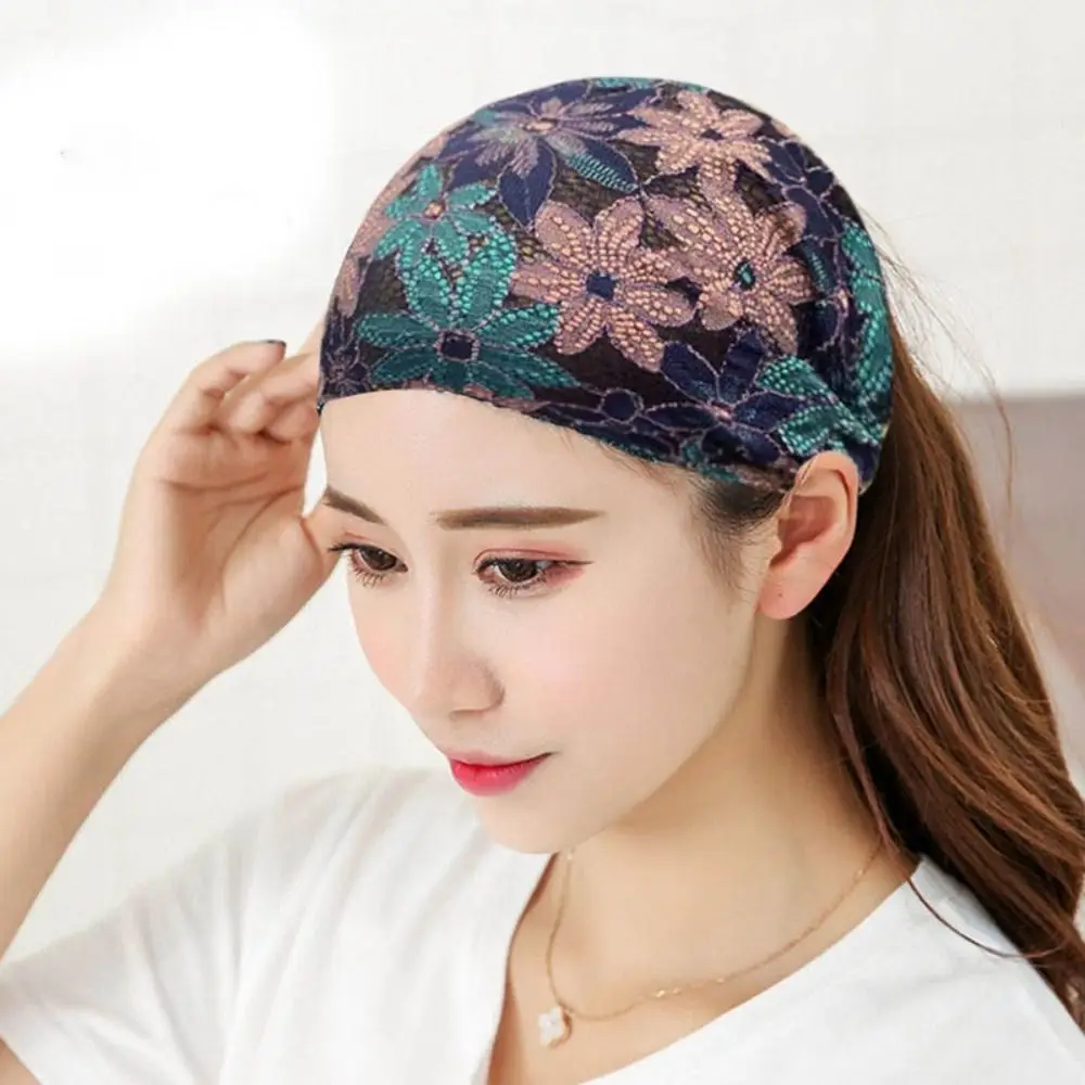 Fashion Non Slip Mesh Flower Headband Hair Hoop Hollow Lace Hairbands Korean Style Lightweight Wide Side Head Wrap Mother