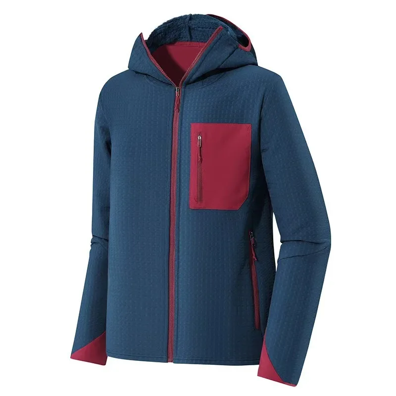 Autumn and winter outdoor men's cold-proof and warm, fleece and thickened hooded jacket, hiking and mountaineering jacket XS-2XL