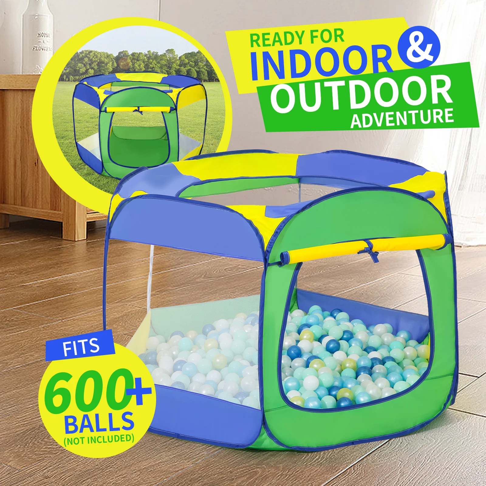 

1pc 6-Sided 3 Colours Play Tent for Kids (Balls Not Included) With different patterns Indoor/Outdoor Play Tent Great Gift
