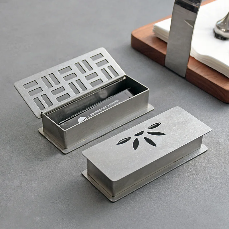 Porta palillos acero inoxidable retro – Diseño hueco con pulsador - imagen 4