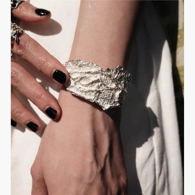 

Vintage Irregular Metal Textured Open Bracelets Bangle for Women Girls Exquisite Trendy Party Jewelry Gifts