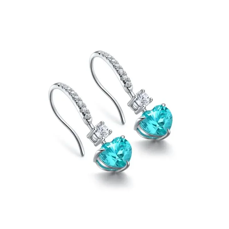 RUIF 2024 New Popular Heart  Shape S925 Silver 4.5ct Lab Grown Paraiba Sapphire Earrings Wedding Party