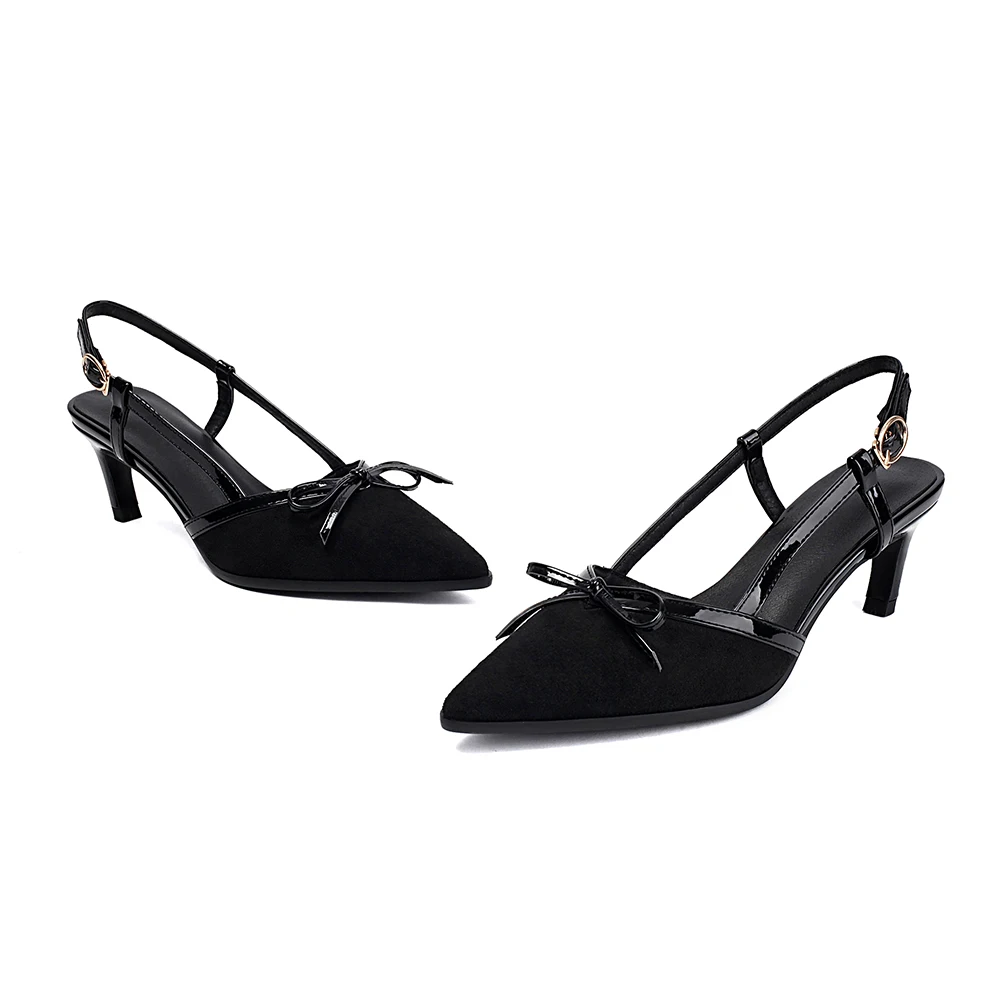  New Summer Comfortable Black Green Women Slingback Sandals Sexy 5cm Med Thin Heels Lady Dress Shoes Plus Big Size 43 46 view 2