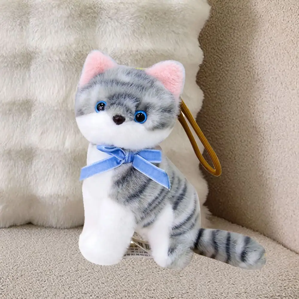 Stuffed Animal Keyring PP Cotton Small Cat Keychain Lifelike Fluffy Cat Bag Pendant Ornaments Hanging Simulated Cat Friend view 2
