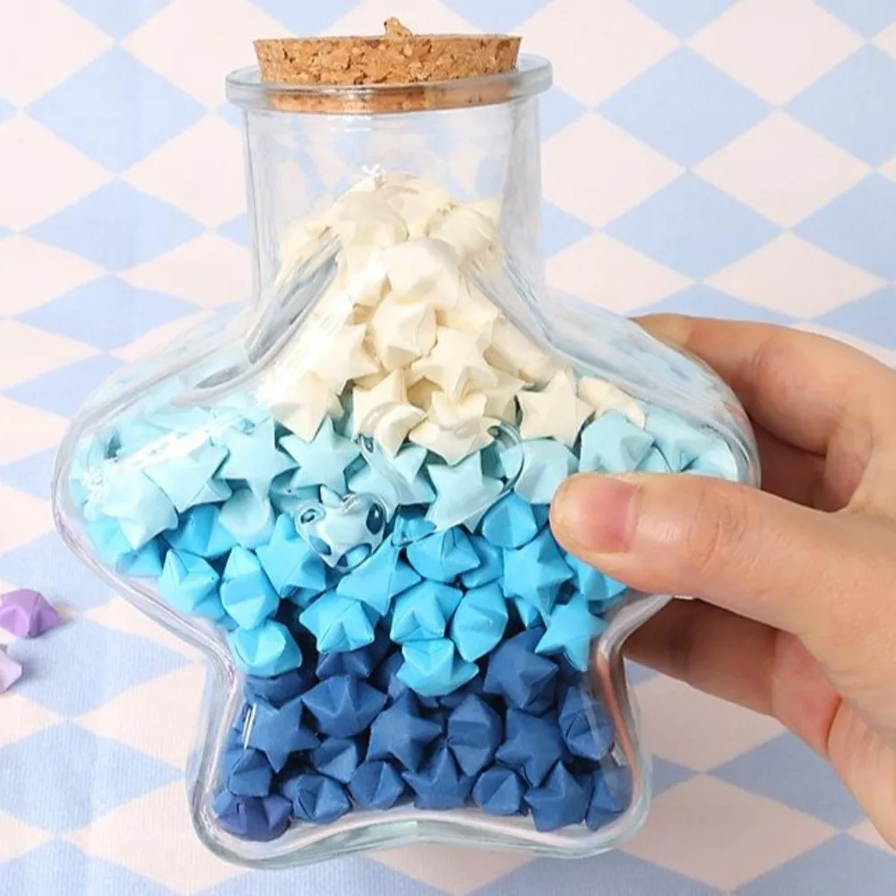 DIY DIY Stars Wishing Bottle Glass Bottle Paper Star Lucky Star Paper Folding Strips with Shiny String Lights Decorative