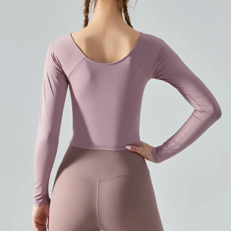 بدلة يوجا نسائية بأكمام طويلة متقاطعة، ملابس رياضية ضيقة مكشوفة السرة، ملابس غير رسمية صديقة للبشرة #4