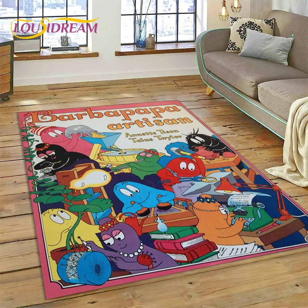 3D Cartoon Les Barbapapa Family Carpet Rug for Bedroom Living Room Home Sofa Decoration,Children Game Large Decor Floor Mat Gift