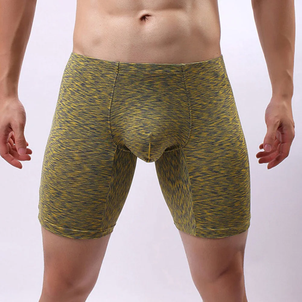 Roupa interior masculina boxers sem costura macio pijamas diários troncos longos ginásio esporte collants cuecas elasticidade inferior usar calças curtas