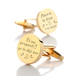 Personalized Engrave Steel Cufflinks for Wedding Birthday Men's Metal Cuff Links Personalized Gents