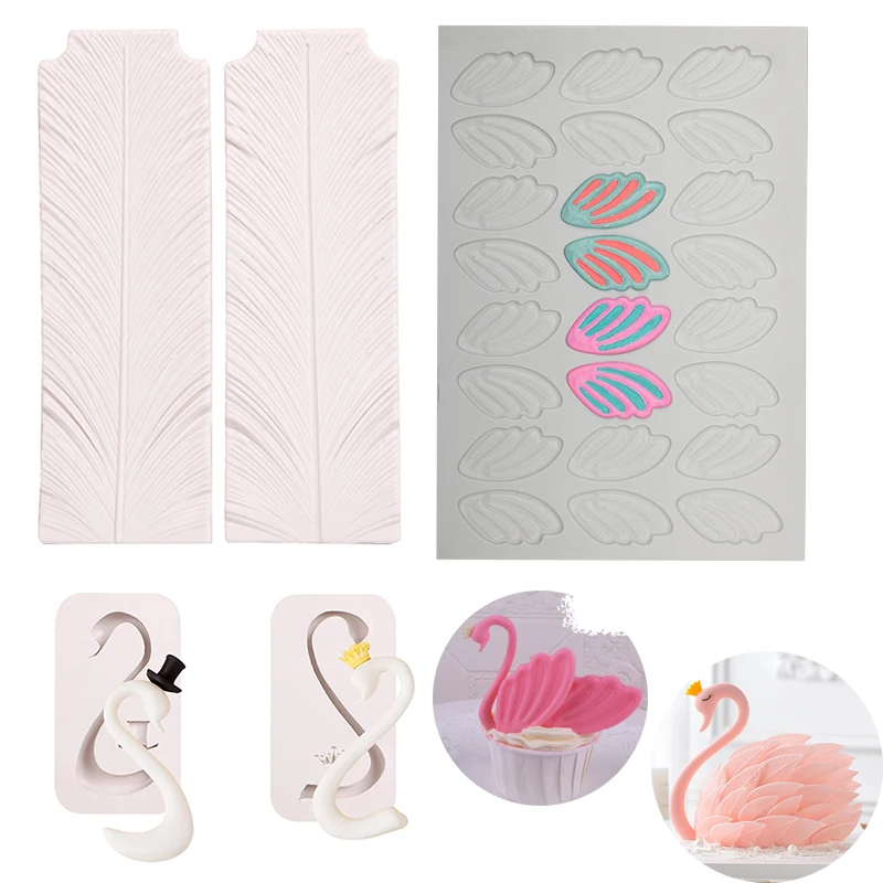 

Swan Silicone Mold 3D Feather Wing Neck Fondant Mould For Cake Decoration Cupcake Topper Candy Sugar Craft Gum Paste Clay Resin