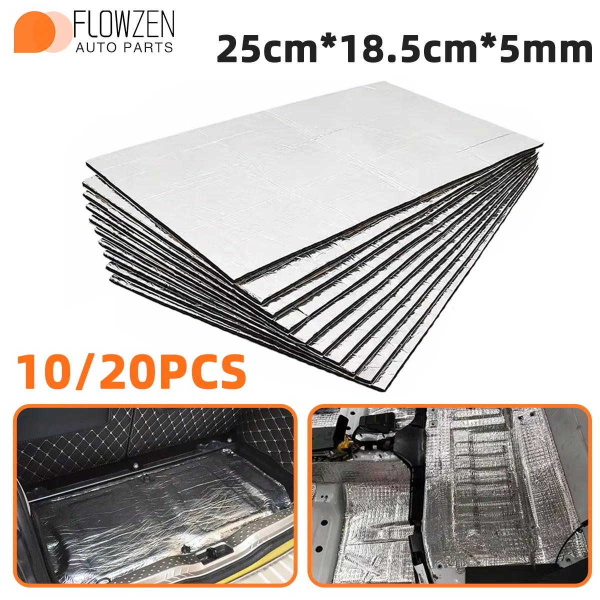 Flowzen 10/20pcs Automotive Soundproofing Pad Aluminum Foil Insulation Pad Shock Absorbent Noise Reduction Durable Waterproof