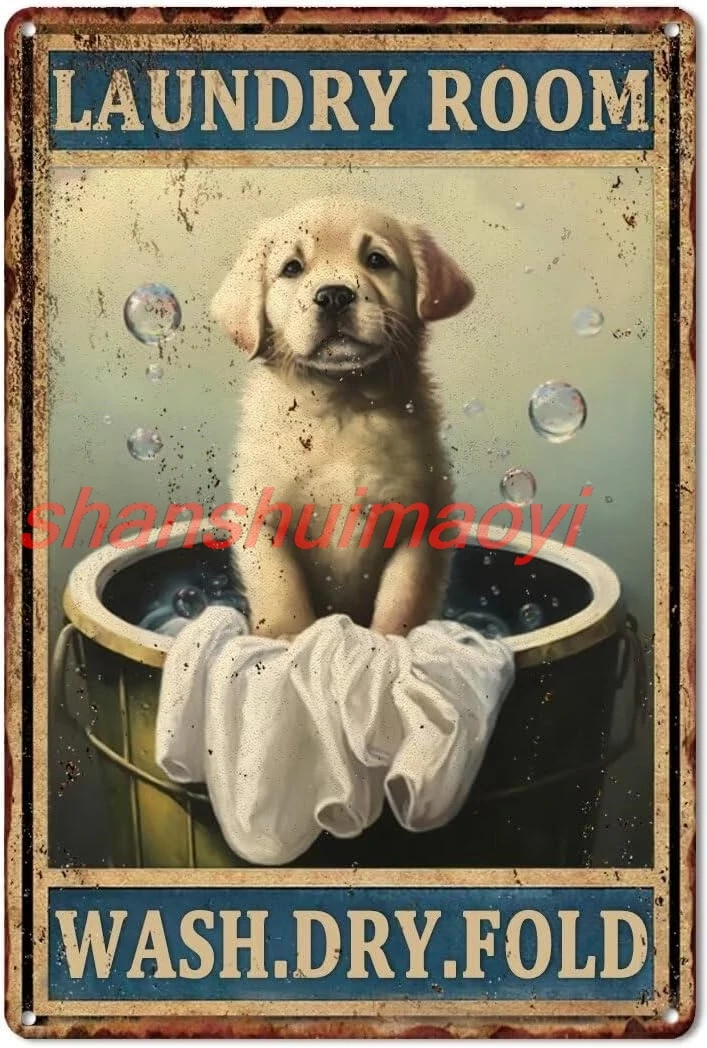 shan l Tin Sign Vintage Metal Tin Sign Poster Animal Art Decorative Poster 12x16 inch Dog Laundry Room 2 Decorative Walls 1pc