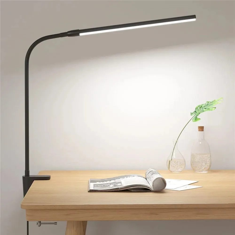 Lampe de bureau LED à Double tête, variable en continu, pour bureau, moniteur PC, lampe de Table à Clip, lampes de lecture pour chambre à coucher, Protection des yeux