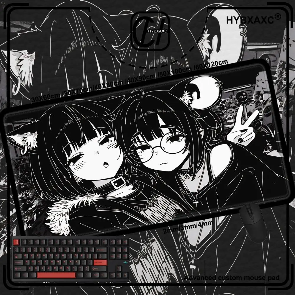 

Черно-белый коврик для мыши с изображением аниме-девушки, большой игровой нескользящий коврик для клавиатуры, коврик для ноутбука, компьютерный настольный коврик с фиксированным краем, коврик для мыши в стиле Y2K HYBXAXC