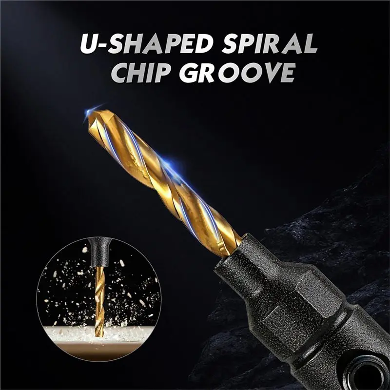 ABZC-목재용 12PC 카운터 싱크 드릴 비트 세트-5/6/8/10/12 크기, 조정 가능, 정밀 드릴링, 분해 용이