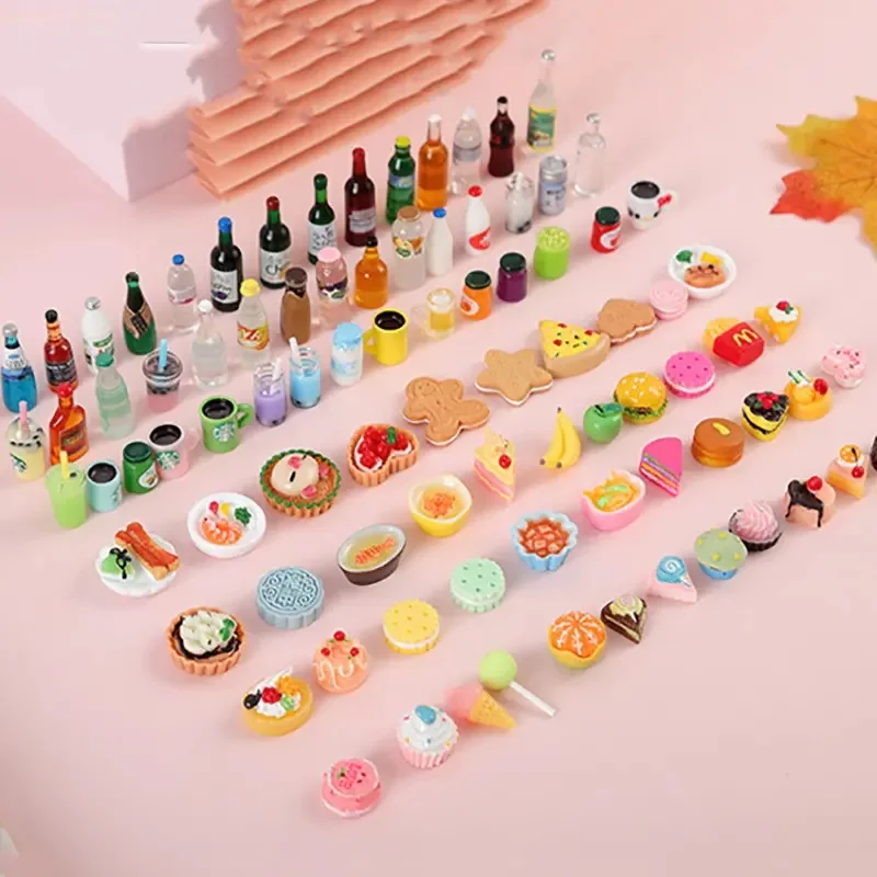 新しいベビードールハウスアクセサリー、様々な色とスタイル（ランダム数量） - 食玩セット、パン、ドリンク、ドーナツ、楽しいモデル