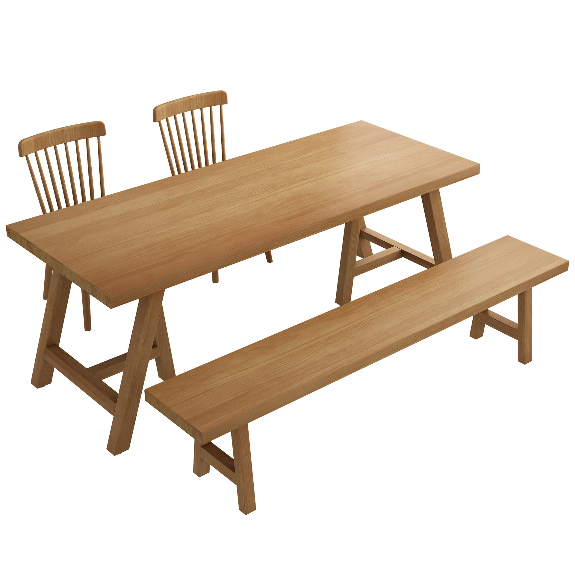 

Nordic rectangular ash wood dining table and chair combination, restaurant all solid wood multi-person dining table, household