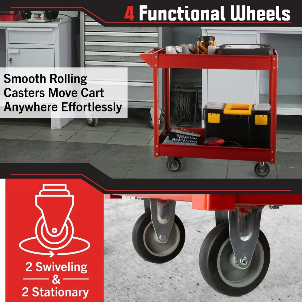 2-Tier Rolling Tool Cart Utility Service Cart with Wheels Heavy Duty Maintenance Garage Storage Mobile Work Cart 330lb
